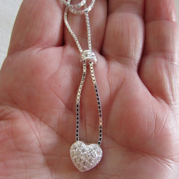 Sterling Silver CZ Dome and Pave Heart Dangle Pendant - NEW - Picture 4 of 12